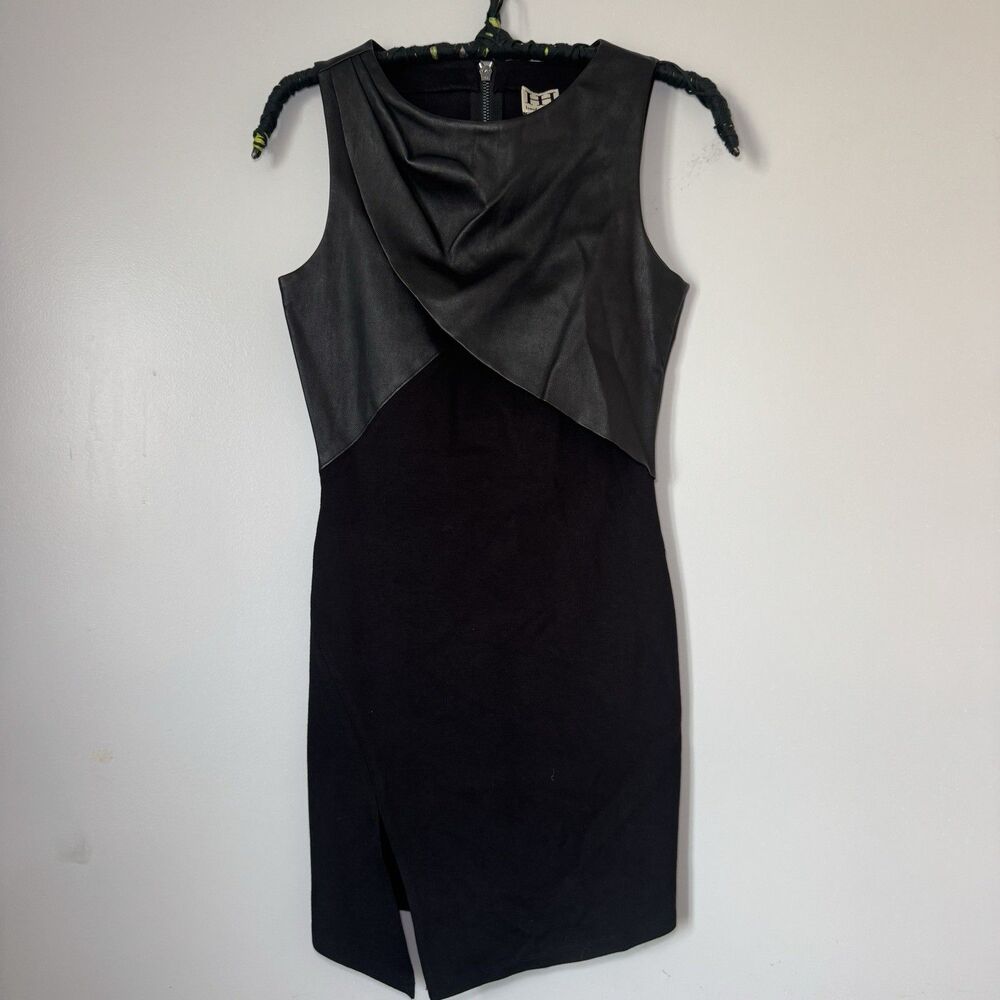 Haute Hippie Chic Lambskin Leather Panel Crossover Slit Little Black Dress Sz 0